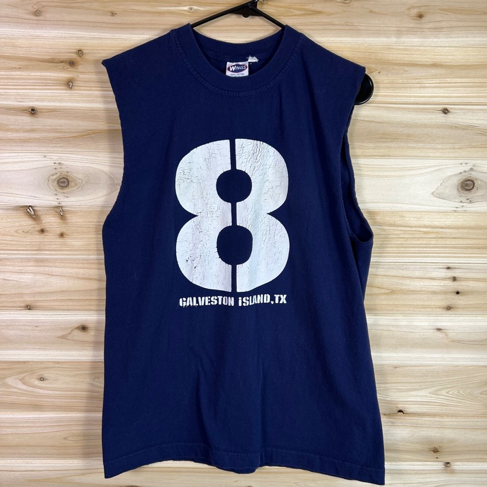 Wings Galveston Island Texas Tank Top Mens M/L Navy Blue Sleeveless Shirt